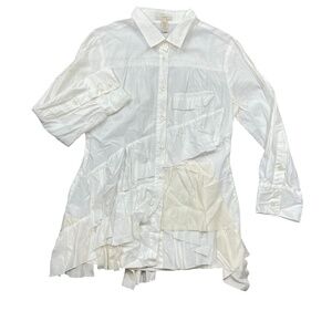 Gretchen Scott XL Pink White Stripes Button Blouse 3/4 Sleeve Goddess Bell Sleev